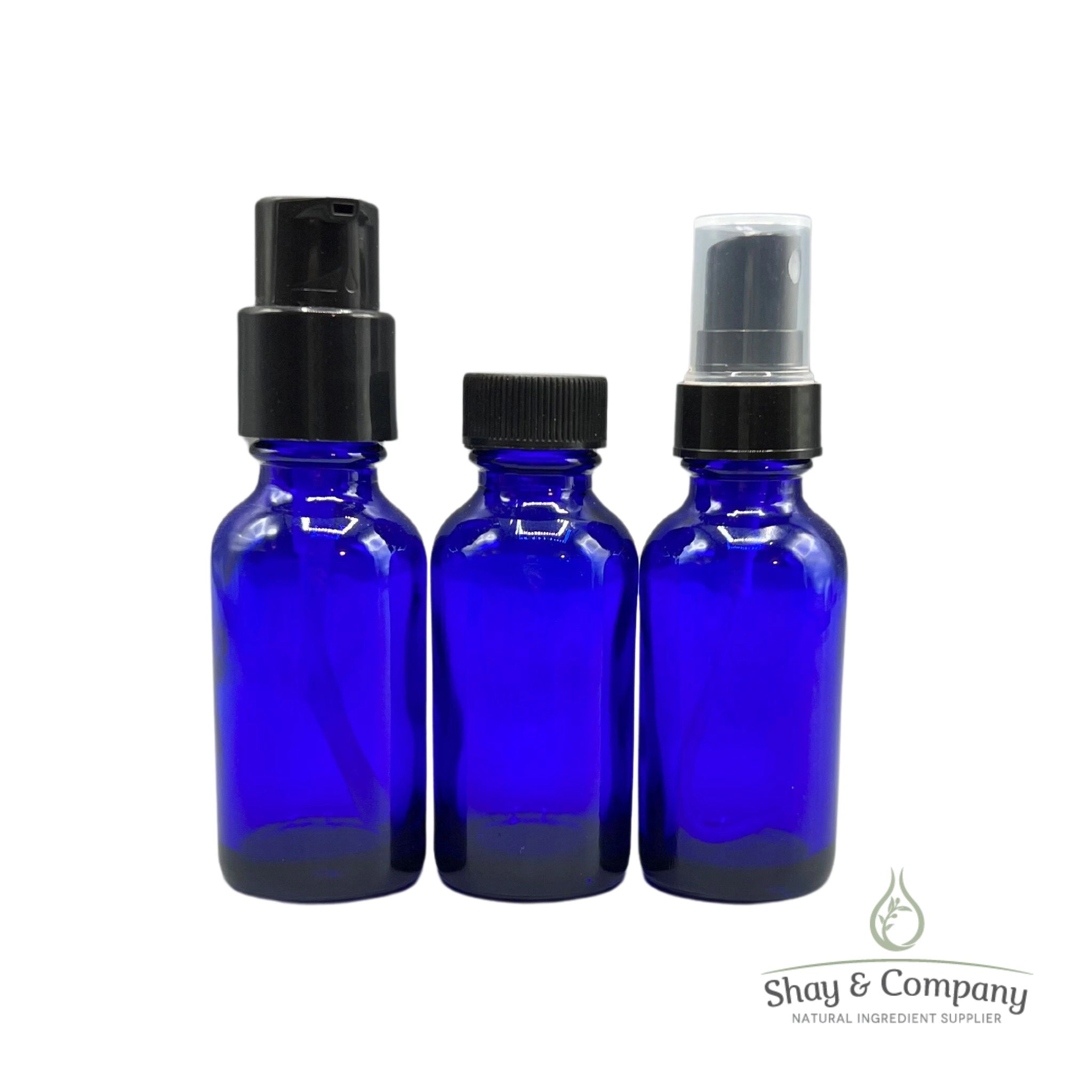 1oz Blue Glass Boston Round Bottles
