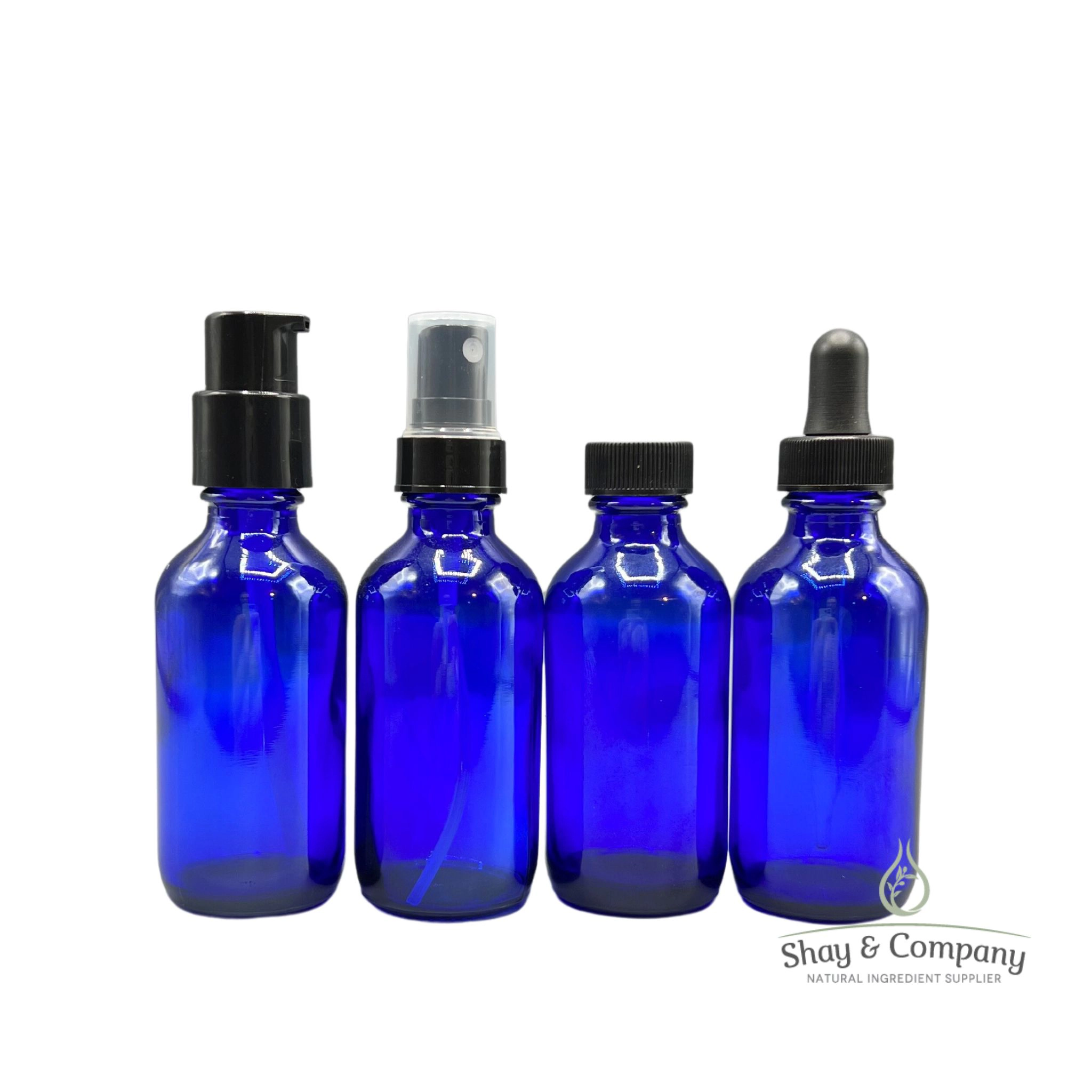 2oz Blue Glass Boston Round Bottles